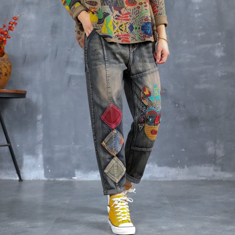 Rebels Geometric Embroidered Jeans – Buddhatrends