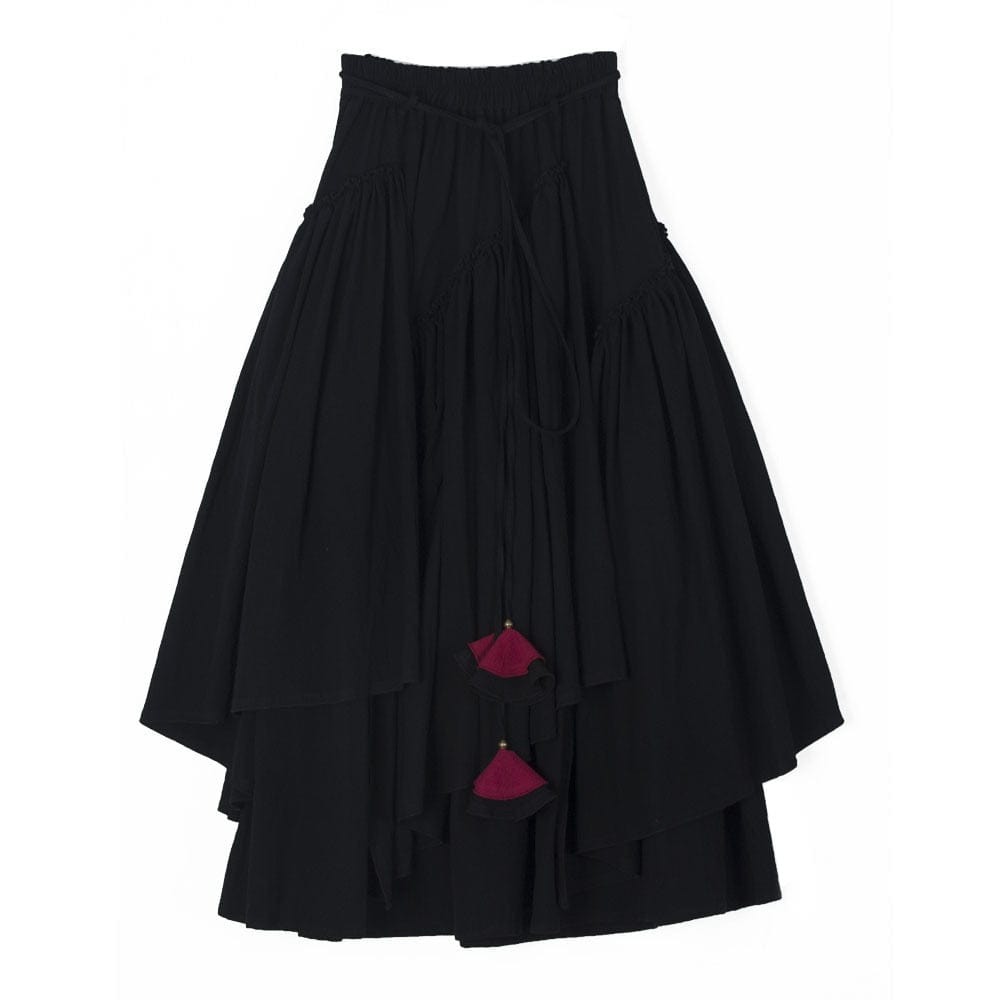 Buddha Trends Skirts Μαύρη / S Vintage Bohemian πλισέ Midi φούστα