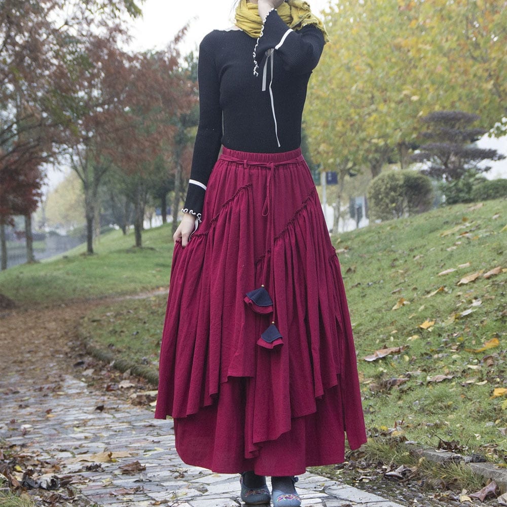 Buddha Trends Faldas Borgoña / S Falda midi plisada bohemia vintage