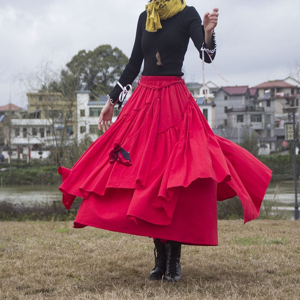 Buddha Trends Faldas Rojo / S Falda midi plisada bohemia vintage