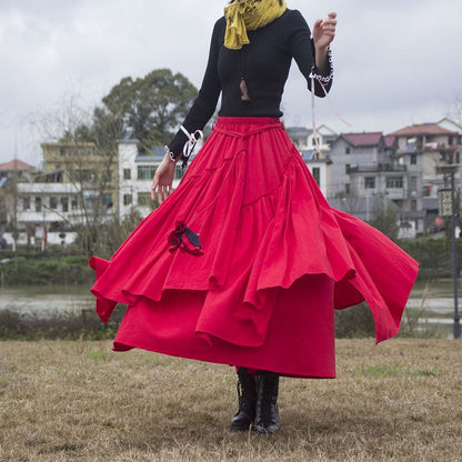 Buddha Trends Skirts Κόκκινη / S Vintage Bohemian πλισέ Midi φούστα