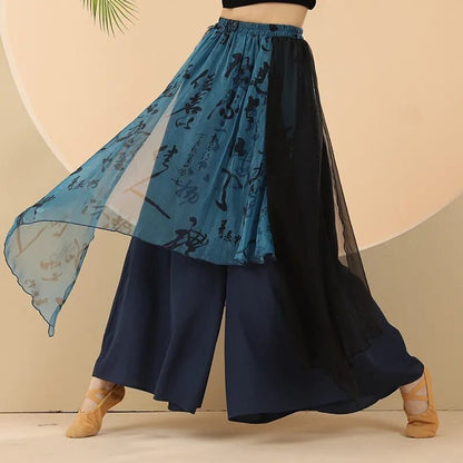 Buddhatrends Blue / S Chinese Calligraphy Flowy Palazzo Pants