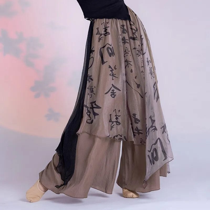 Buddhatrends Brown / S Chinese Calligraphy Flowy Palazzo Pants