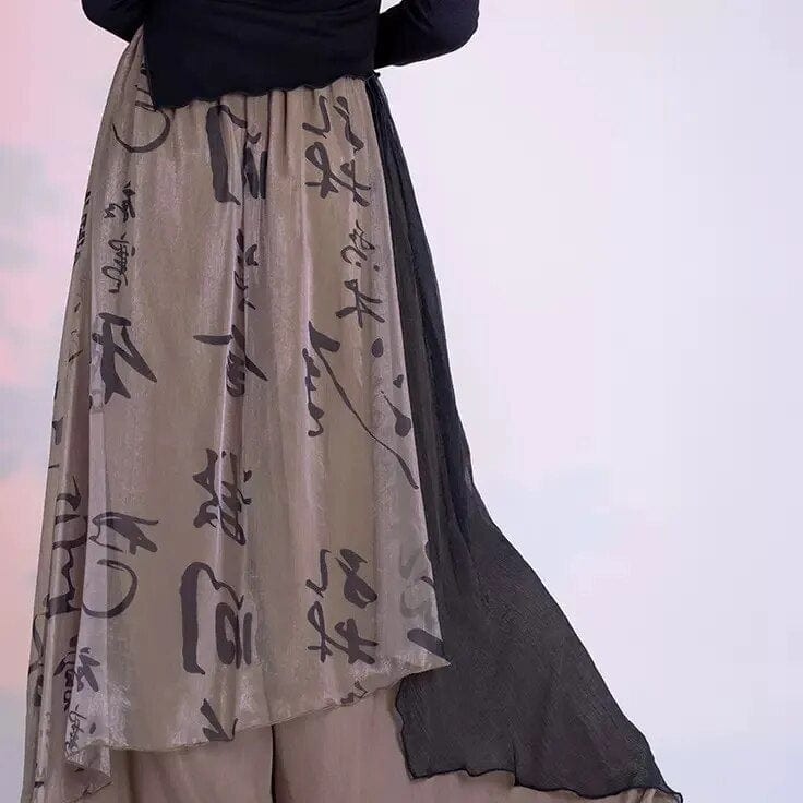 Buddhatrends Chinese Calligraphy Flowy Palazzo Pants