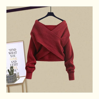 Buddhatrends Crop Sweater &amp; Pleated Skirt 2 Piece Set