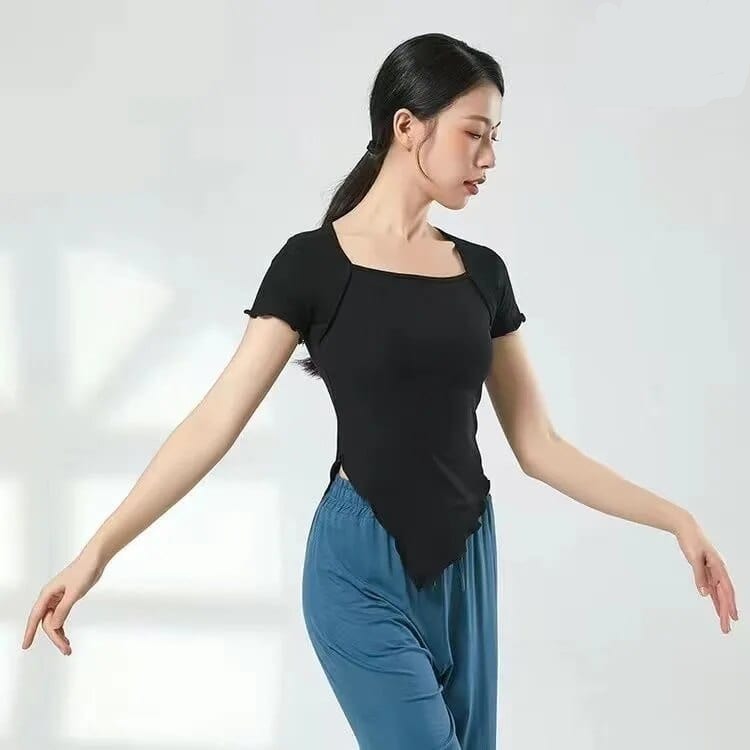 Buddhatrends Short sleeve / S Mao Black Asymmetrical Shirt