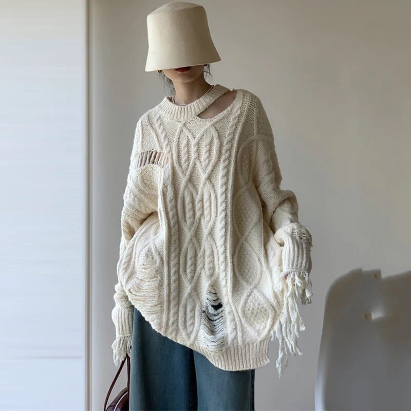 Biały sweter Buddhatrends LYD1412 / jeden rozmiar w stylu ulicznym