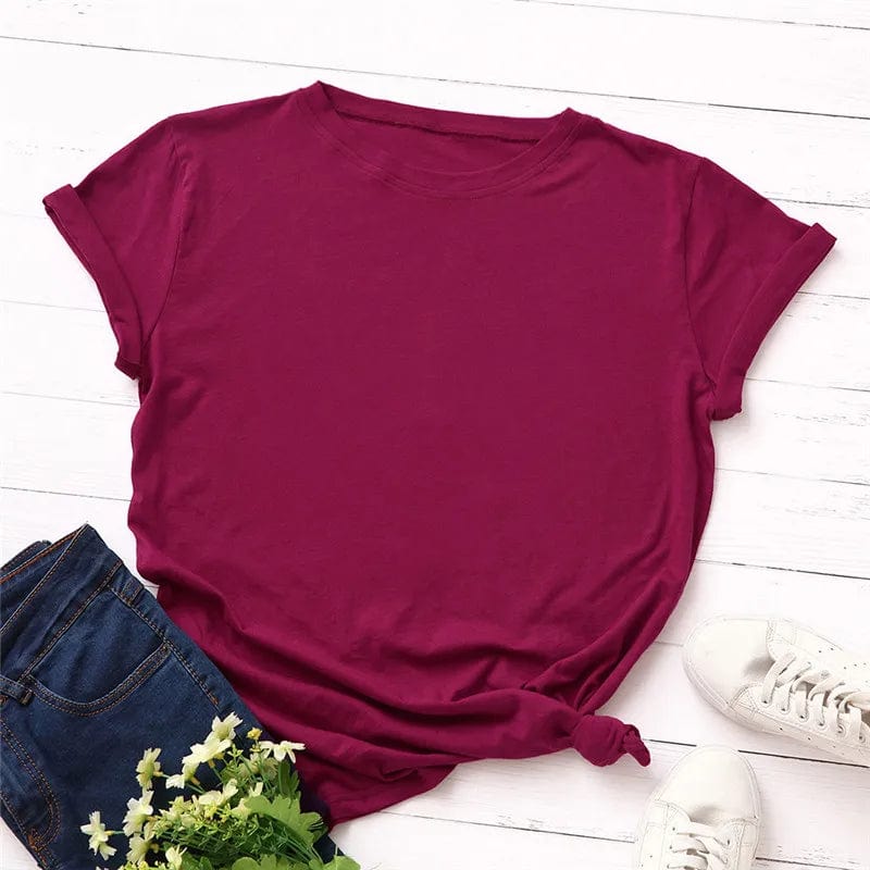 Buddhatrends Wine red / 5XL Solid Cotton Basic T-shirt