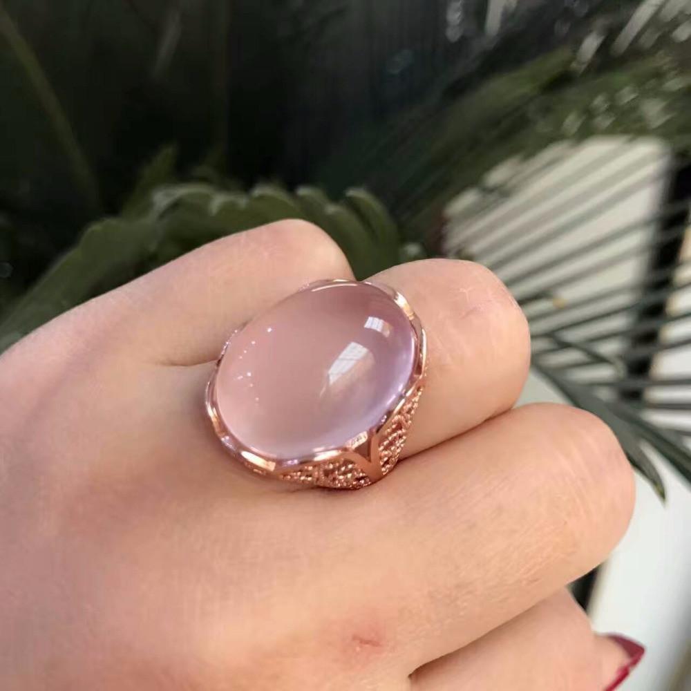 Buddha Trends 6 / Ροζ γνήσιο ροζ ασημένιο δαχτυλίδι από χαλαζία