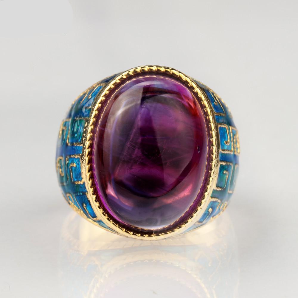 Серебряное кольцо с регулируемым / фиолетовым натуральным аметистом Buddha Trends