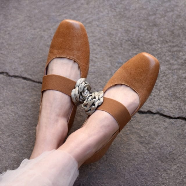 Sapatos de couro floral ruivo / 6.5 Buddha Trends feitos à mão