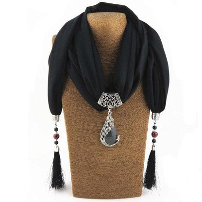 Buddha Trends Beaded Scarf Necklace With Tassels