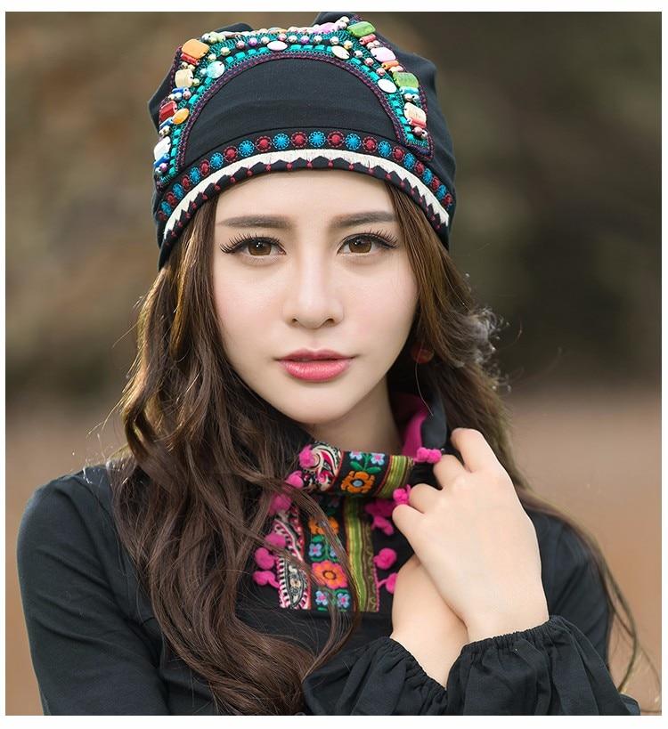 Buddha Trends Beanie Hats Chapeaux de hippie perlés brodés