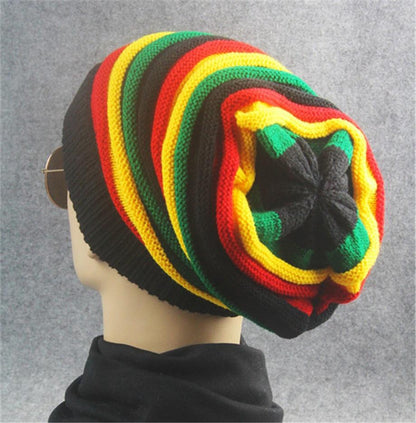 Buddha Trends Beanie Hats Multi-colour Striped Rasta Slouchy Beanie Hat