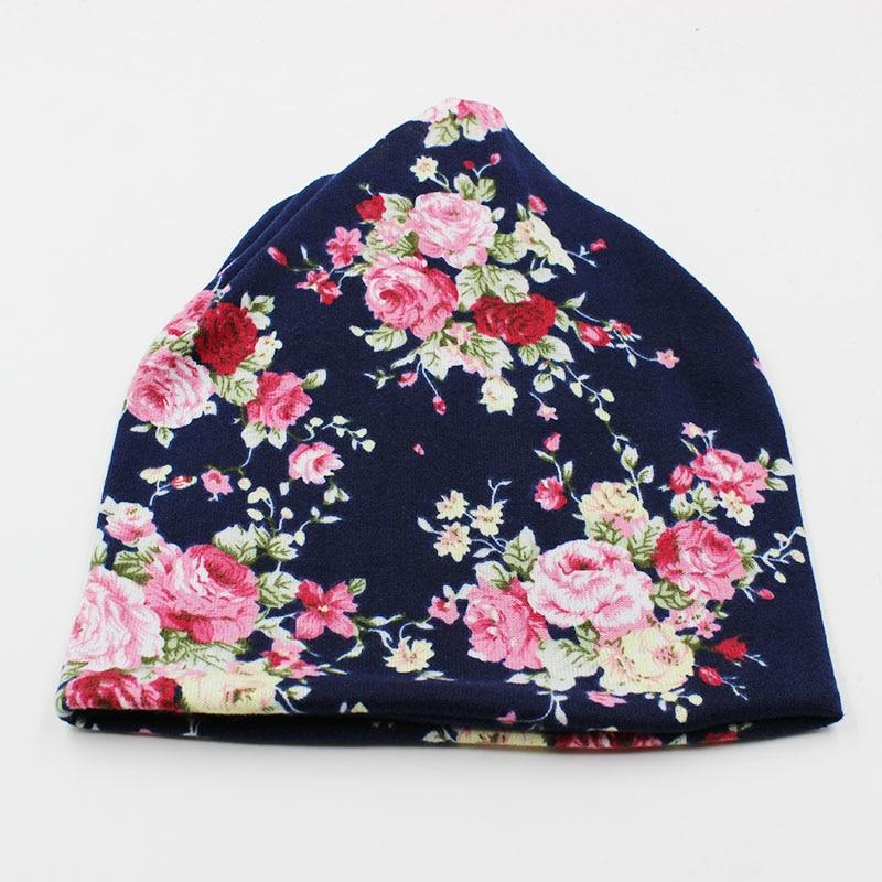 Buddha Trends Beanie Hats Multi Navy Blue Navy Floral Beanie Hat
