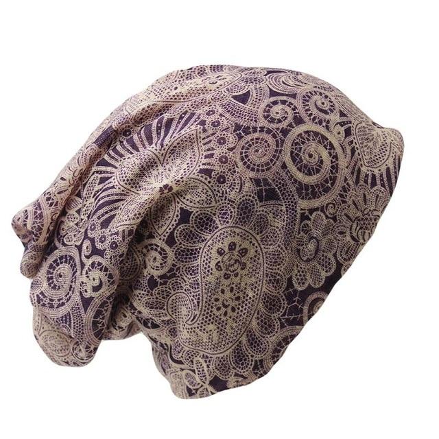 Buddha Trends Beanie Hats purple Casual Floral Beanie Hat