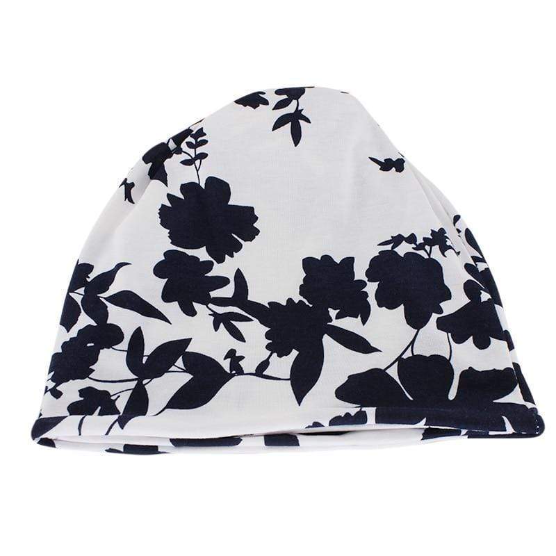 Buddha Trends Beanie Hats Bonnet à fleurs blanc et bleu
