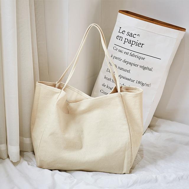 Buddha Trends Beige Oversized Canvas Tote Bag