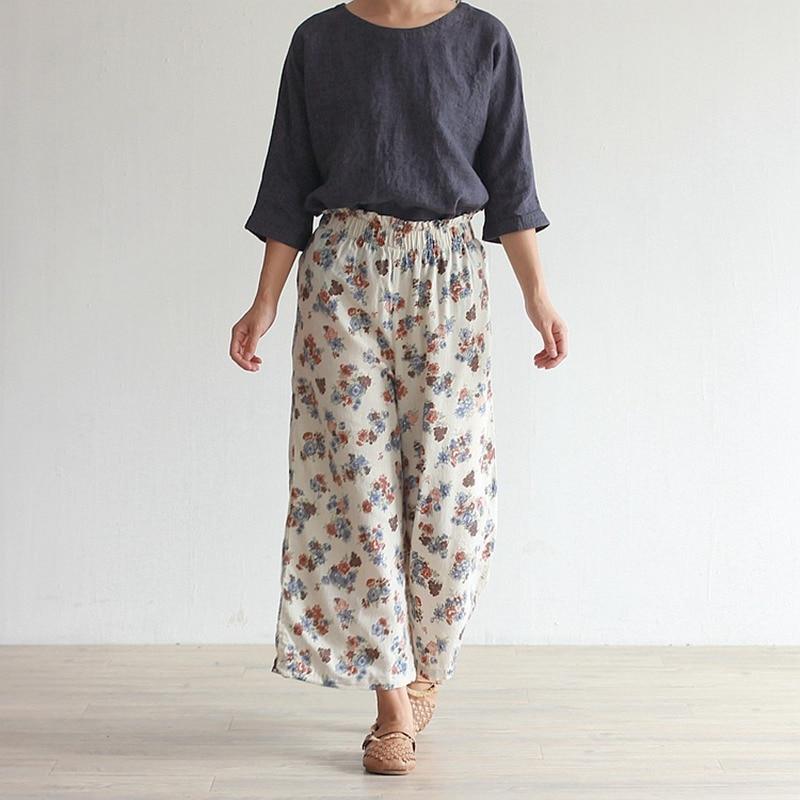 Buddha Trends Beige With Brown Flowers / L Periwinkle Floral High Waist Palazzo Pants