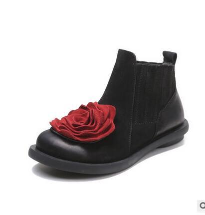 Buddha Trends Black / 4 Mary Jane Floral Ankle Boots