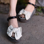 Handmade Bow Retro Platform Leather Sandals