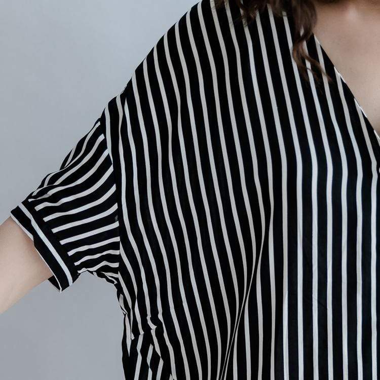 Buddha Trends Black and White Striped Blouse