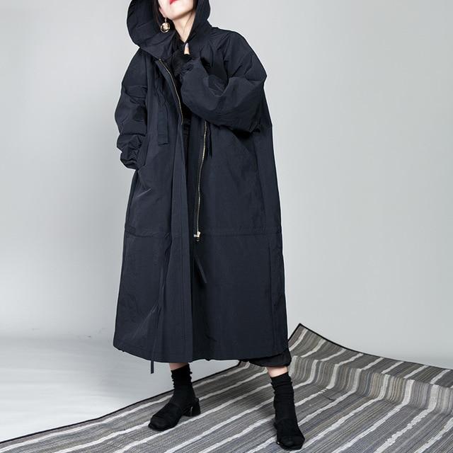 Buddha Trends Black Hooded Oversized Coat | Millennials