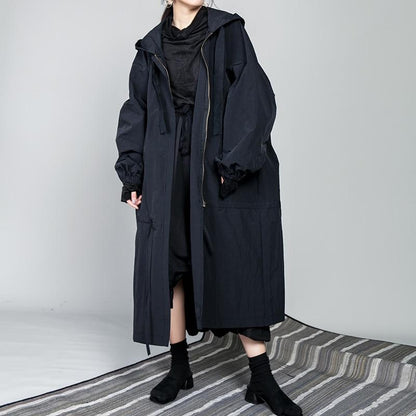 Buddha Trends Black Hooded Oversized Coat | Millennials