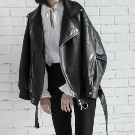 Buddha Trends Black / L Oversized Faux Leather Jacket | Millennials