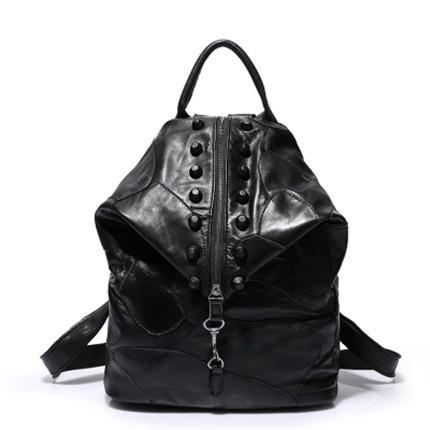 Buddha Trends Black / Medium Genuine Leather Patchwork Backpack Purse