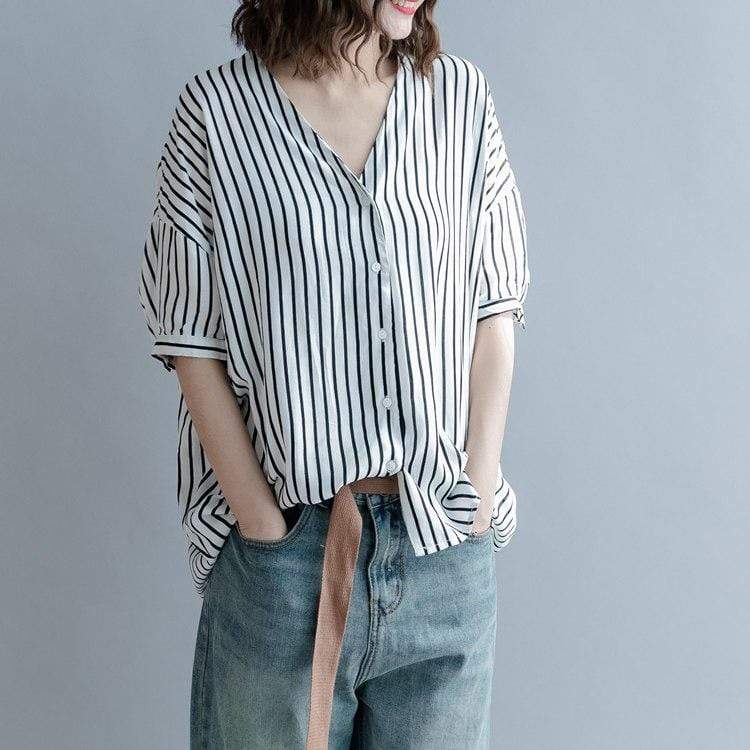 Buddha Trends Black on White / One Size Black and White Striped Blouse
