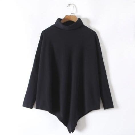 Buddha Trends Black / One Size Asymmetrical Turtleneck Long Sleeve Shirt