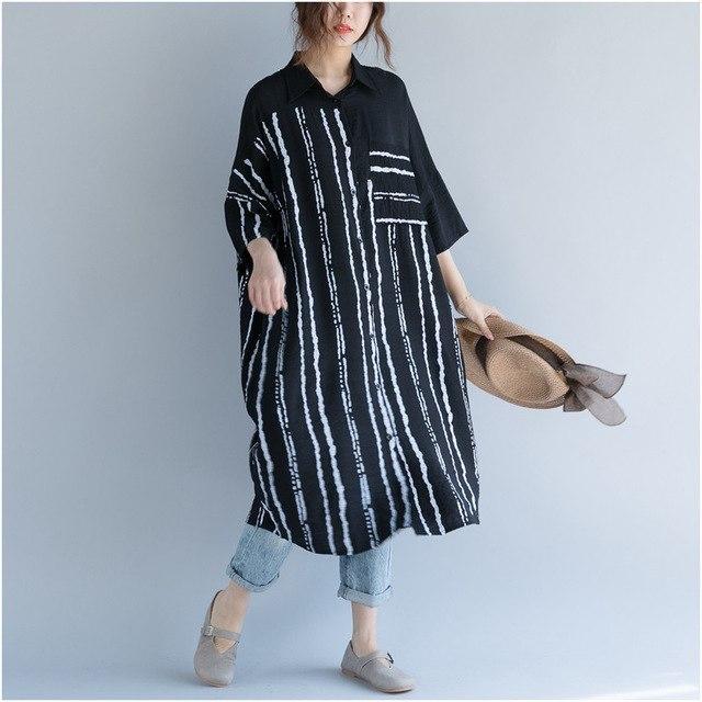 Buddha Trends Black / One Size Black and White Striped Oversized Shirt