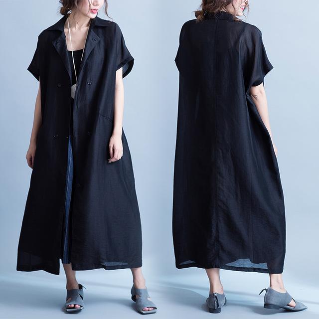 Buddha Trends Black / One Size Casual Chic Short Sleeve Windbreaker Coat