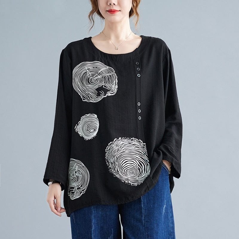 Buddha Trends Μαύρο / One Size Casual Vintage βαμβακερό τουνίκ πουκάμισο