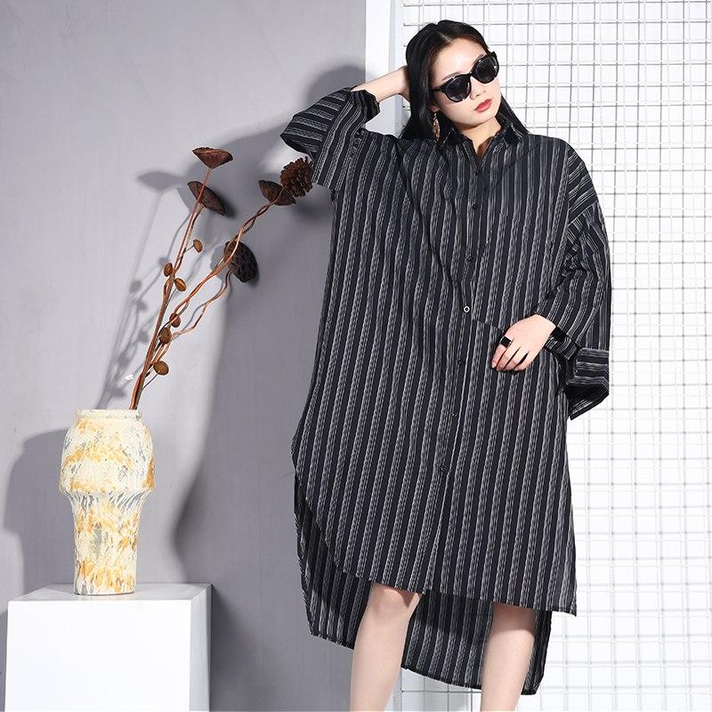 Buddha Trends Black / One Size Long Sleeve Striped Shirt Dress | Millennials