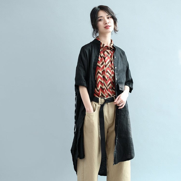 Черная минималистская блузка свободного кроя в минималистском стиле Будды Тенденции
