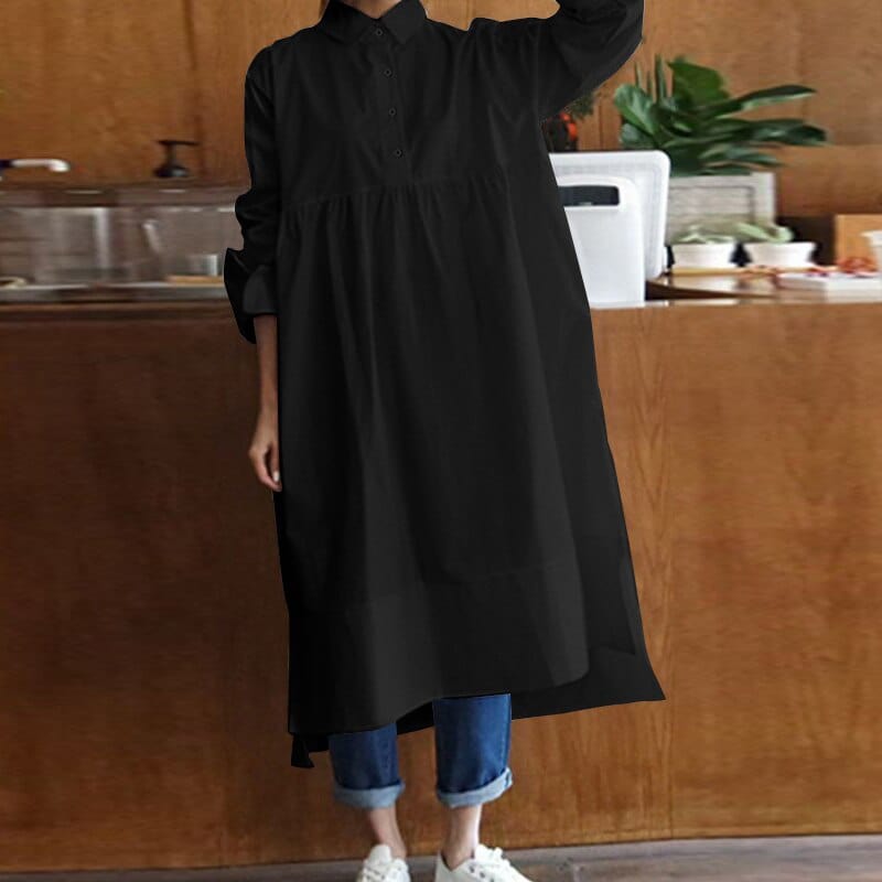 Buddha Trends Μαύρο / S Plus Size Oversized πουκάμισο φόρεμα