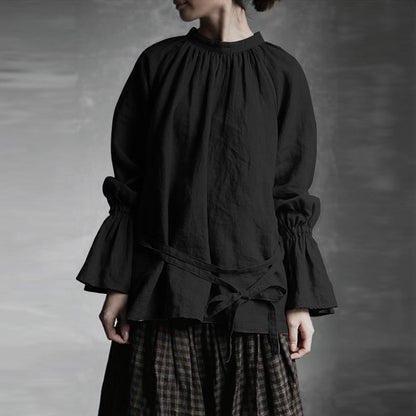 Buddha Trends Black / S Victorian Era Flare Sleeve Cotton Shirt