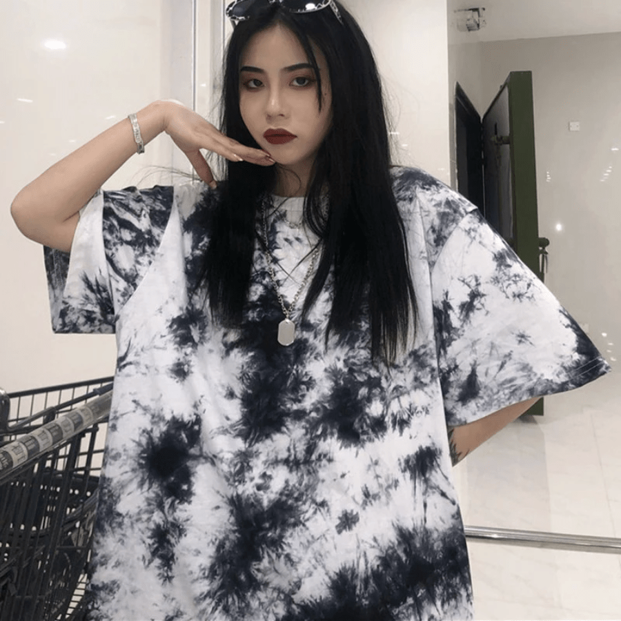 Czarno-biała koszulka oversize Buddha Trends Tie Dye