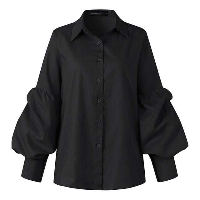Buddha Trends Black / XXL Bishop Sleeve Button-Up skjorte