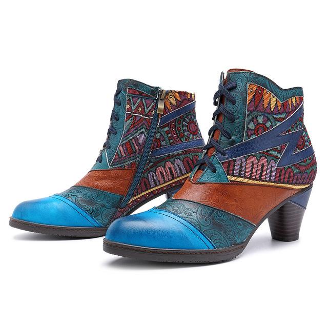 Buddha Trends Blue / 10 Infinity Boho Hippie Low Heel Ankle Boots