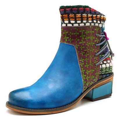 Buddha Trends Blue / 10 Mary Jane Tribal Leather Ankle Boots