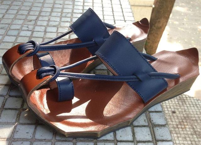Buddha Trends Blue / 4.5 Curved Retro Leather Sandals