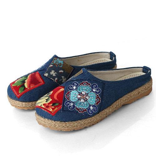 Buddha Trends Blue / 5 Chinese Artist Embroidered Cotton Slippers