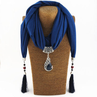 Buddha Trends blue Beaded Scarf Necklace With Tassels