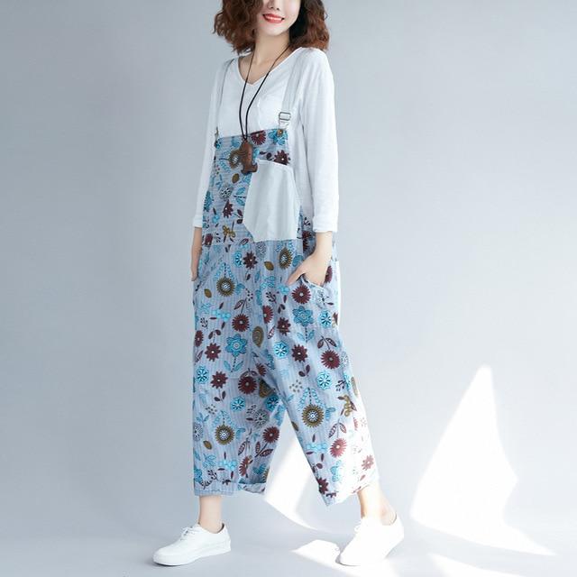 Buddha Trends Blue / One Size Hippie Dippie Floral Patchwork Overall