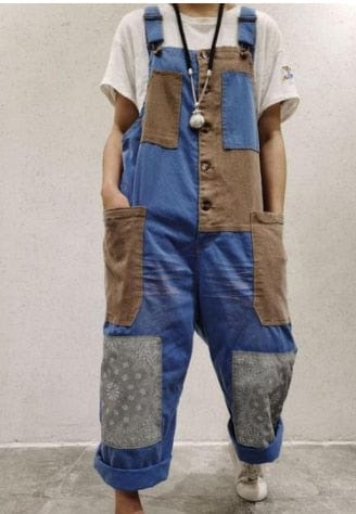 Buddha Trends Blue / One Size Patchwork Oversized Denim Overall