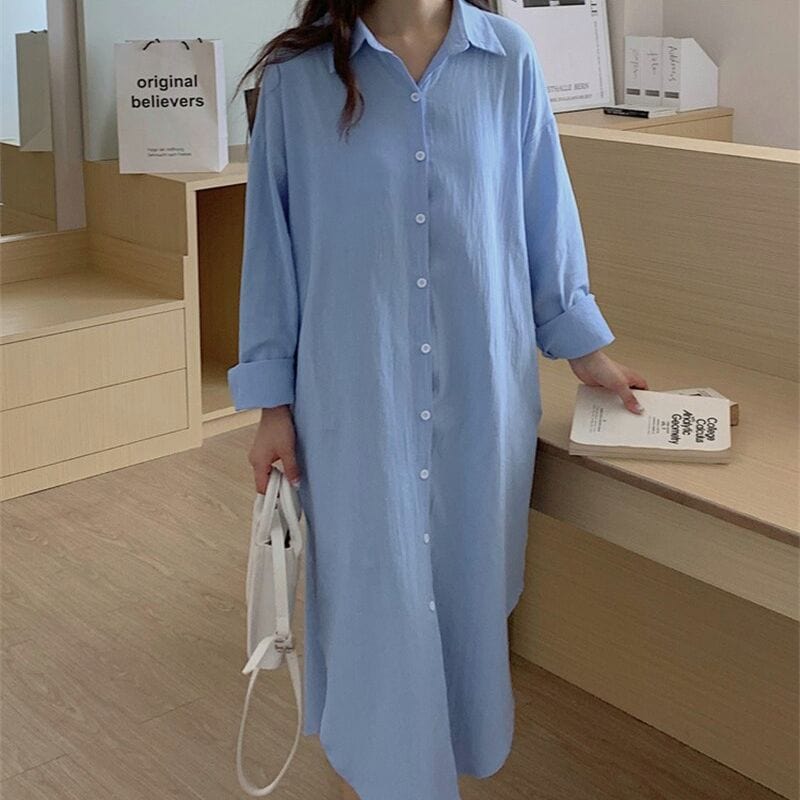 Buddha Trends Blue / S Plus Size Loose Shirt Dress