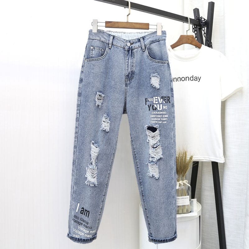 Buddha Trends Boyfriend-Jeans Übergroße Boyfriend-Jeans in Distressed-Optik